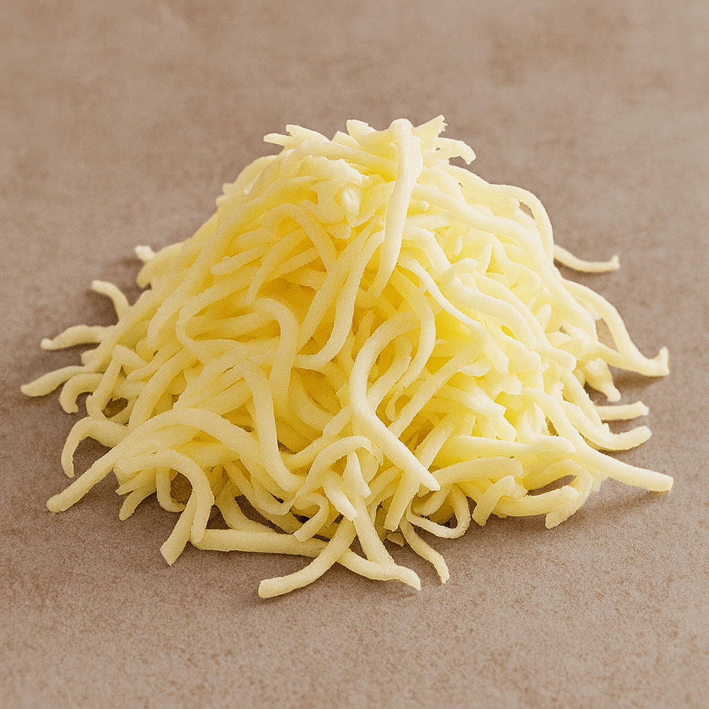 Premium 50/50 shredded pizza cheese blend of mozzarella and cheddar, perfect for melting and stretching, available in Lahore
